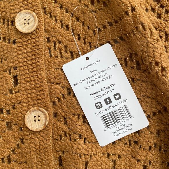 NWT Bijoux Terner Cardishawl Button Metallic in Golden Caramel, One Size - Picture 3 of 4